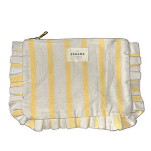 Sézane Yellow Cream Stripe Ruffle Canvas Zipper Pouch